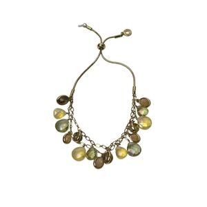 Anne Klein Beaded Bracelet Iridescent Dangle Boho Chic Earthy Gold Tone Unique